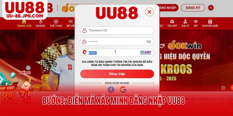 Bước 3: Điền mã xác minh đăng nhập UU88