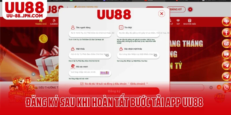 Đăng ký sau khi hoàn tất bước tải app UU88